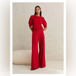ME+EM Statement Twill Wide-Leg Pant Red High Rise Size US 10 Workwear business